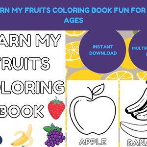 Lehrreiches Obst-Malbuch | Obst-Malbuch | Lernen Sie mein Obst-Malbuch | Sofortiger Download | Druckbares PDF