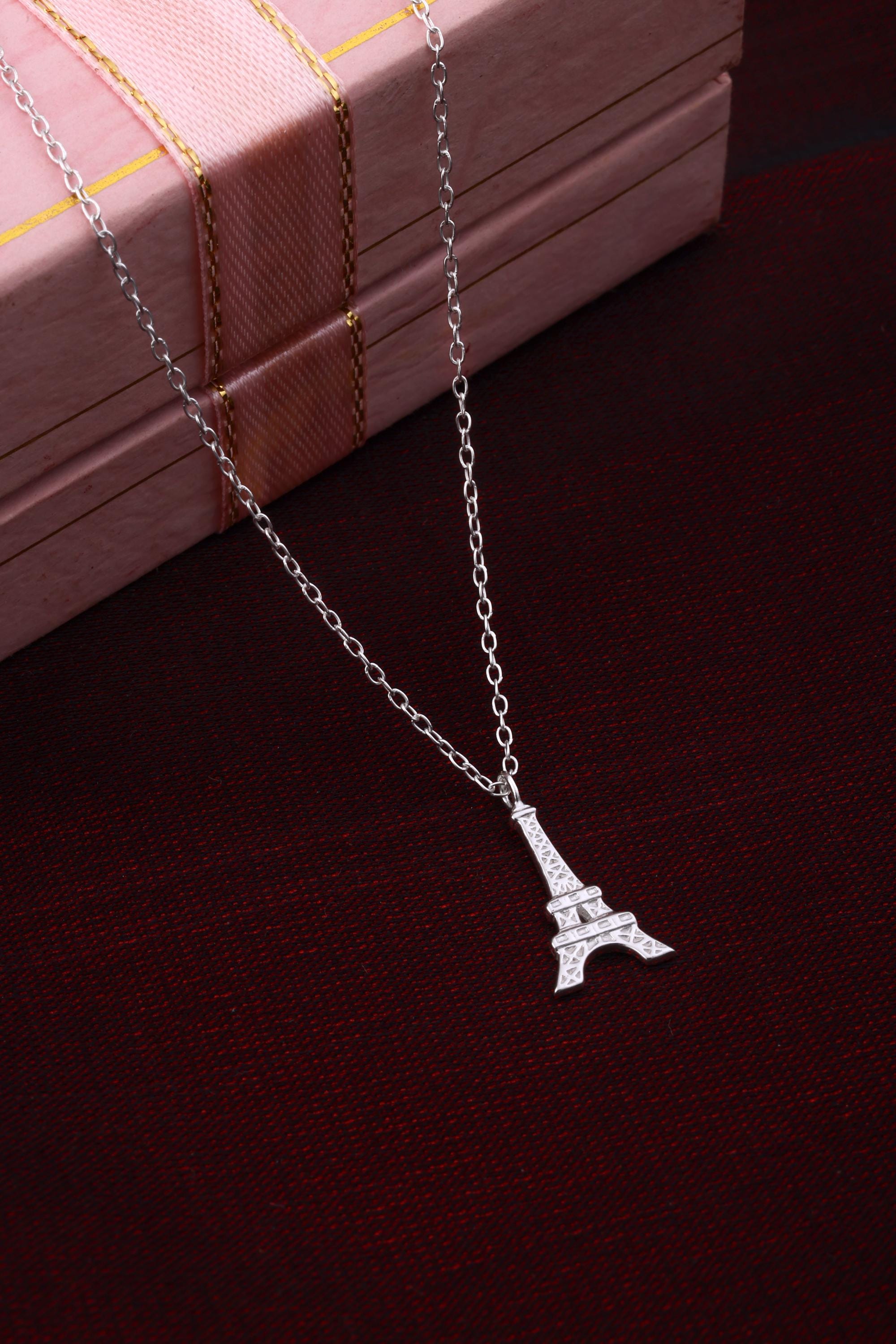Thea 925 Silver Eiffel Tower Necklace | Sterling Silver Eiffel Tower Paris E-Coat Necklace For Women And Girls | 45 cm Necklace