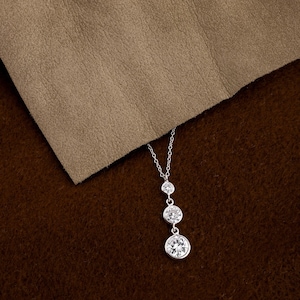 Thea 925 Silver Round Cubic Zirconia Necklace | Sterling Silver Cubic Zirconia E-Coat Necklace For Women And Girls | 45 cm Necklace