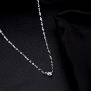 Thea 925 3mm Round Cubic Zirconia Silver Necklace | Sterling Silver Cubic Zirconia E-Coat Necklace For Women And Girls | 45 cm Necklace