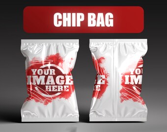 Plantilla de maqueta de bolsa de papas fritas: Envoltorio completo editable en PSD y Canva (descarga digital)