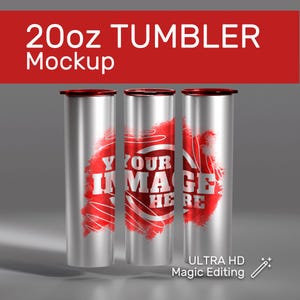 20oz Skinny Tumbler Full Wrap View Shiny Dye Sublimation Mockup Template | Add your own image! | .PSD file