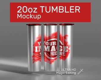 Maqueta de vaso delgado de 20 oz: Plantilla de sublimación con envoltura completa (archivo PSD)