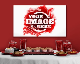 Maqueta de barra de dulces: mesa de fiesta y fondo (archivo PSD)