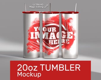 Maqueta de vaso delgado de 20 oz: Plantilla de sublimación de color metálico (PSD)