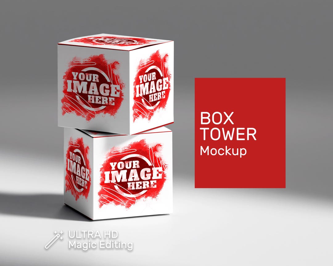 Cube Packaging Box Tower Mockup Template | Square Dice Paper Boxes ...