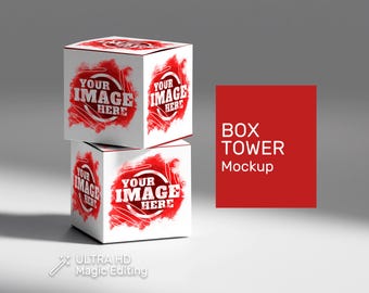 Cube Packaging Box Trio Mockup Template | Floating Square Paper Boxes ...