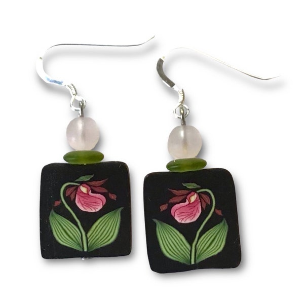 Lady Slipper Earrings Polymer Clay