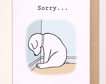 Sorry Card, Printable Sincere Apology Card, Sad Cute Puppy feeling guilty facing wall, I screwed up Please Forgive me Card, Instant Download