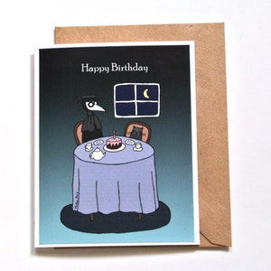 Goth birthday card, Funny Birthday Gift, Plague Doctor Greeting card, Black Cat, Halloween Birthday Gift, Weird art card, Cat lover birthday