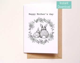 Printable mothers day card, Mama and Baby bunny, Cute and funny Gift for mom, Easy DIY mother's day gift, Instant Last Minute Gift for Her