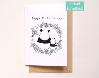 Printable mother's day card, Mama Panda mothers day card, Cute Panda Gift, Instant Download Digital card, DIY Gift, Last Minute Gift for Mom