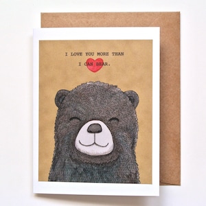 Carte de fête des mères ours, cadeau d'anniversaire, je t'aime plus que je ne peux supporter, carte de soutien, je vous envoie un câlin, carte de la Saint-Valentin, carte d'anniversaire