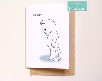 Sorry Card, Printable Card, Sad Kitten, Cat Lover gift, Cat Sorry card, I screwed up, Please Forgive me Card, Kitty Card, Instant Download
