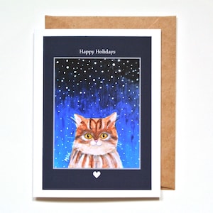 Handmade Tabby Cat Holiday Card: Christmas Stars