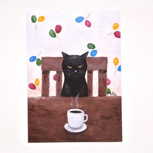 Impression de chat noir grincheux, décoration murale de cuisine fantaisiste, cadeau pour amateur de café