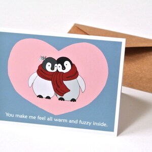 Penguin Anniversary card for him or her, Cute penguin I love you Card, Sweet Birthday gift for Boyfriend, Warm & fuzzy Penguin Couple Gift
