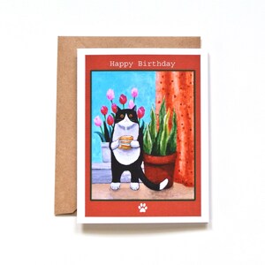 Carte d'anniversaire chat, cadeau pour amoureux des chats, chat smoking avec fleurs, carte gaie et colorée pour elle/lui, cadeau pour ami, carte message personnalisée, MiKa
