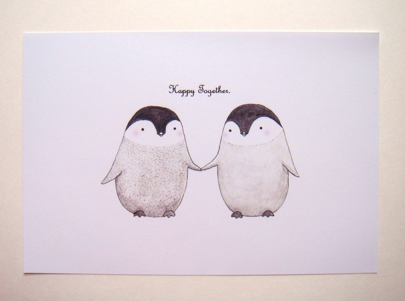 Penguin Couple Print, Unique Wedding Gift, Penguin Love Illustration, Watercolor Penguins Print, Anniversary Gift, Black and White Wall Art image 8