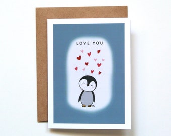 Cute Penguin Anniversary Card, 1st Anniversary Gift for husband/wife, Penguin I love you Card, Girlfriend/Boyfriend Gift, Penguin Lover gift