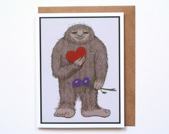 Biglietto Bigfoot Sasquatch, Biglietto anniversario divertente per lei/lui, Strano regalo ti amo, Biglietto di San Valentino, Bestia pelosa con grande cuore, Regalo Bigfoot