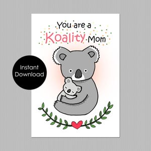 Cartão de dia das mães para impressão, arte de mãe e filho coala, trocadilho fofo com animais, presente engraçado para a mãe, presente de dia das mães fácil de fazer você mesmo, download instantâneo