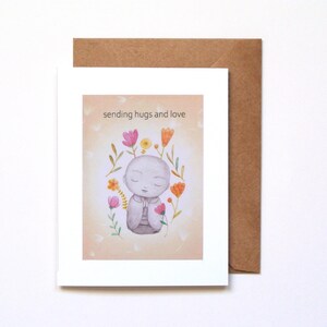 Carte Jizo, carte unique pour la fête des mères, cadeau pour maman amateur de yoga, carte alternative pour la fête des mères, carte de sympathie faite main, cadeau de compassion spirituelle