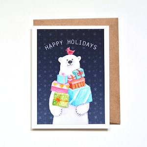 Handmade Holiday Card: Polar Bear & Cardinal Christmas Card