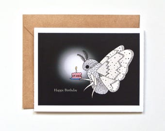 Moth Birthday Card, Whimsical Goth Birthday Gift