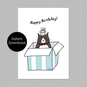 Printable Cat Birthday Card, Funny Birthday Card, Instant Download Card, Cat Lover Gift, Last Minute Birthday gift from Cat, Easy DIY Craft