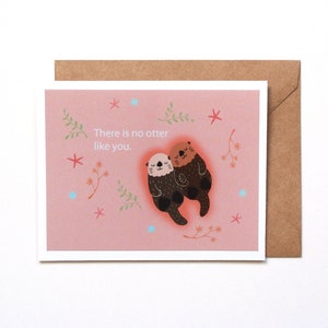Otter Valentine Card, Sea Otter holding hands, Cute Otter Pun Love Card, Unique Holiday Card for Significant Other, Anniversary card, MiKa