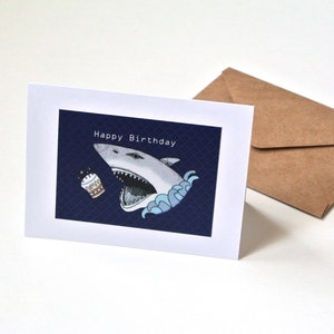 Shark Birthday Card, Funny Birthday Card, Shark Lover gift, Men Birthday Gift, Dark Art Print, Ocean Beach Lover Gift, Custom Message Card image 2