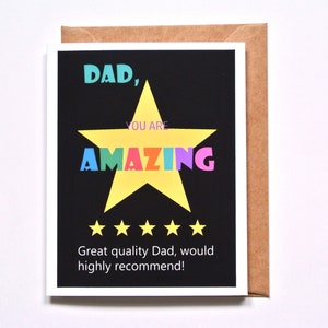 Carte de fête des pères, papa cinq étoiles, carte d'anniversaire de papa, carte de fête des pères amusante, critique bon papa, cadeau papa, carte de voeux étoile, meilleur papa de tous les temps