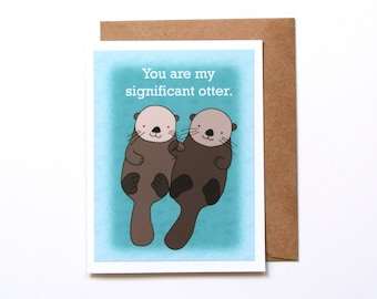 Otter Anniversary Card, My Significant Otter, Sea Otters Holding Hands