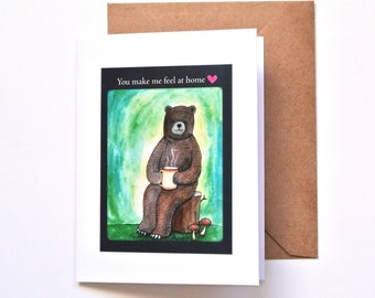 Bear Love card, Partner appreciation Gratitude gift, Anniversary Card for him, I Love You card, Happy Bear Card, Woodland Animal art print