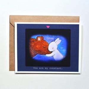Carte de voeux romantique faite main, lapin dans ses bras, vous êtes ma constante, carte d'amour animal mignon pour anniversaire, Saint-Valentin, juste parce que