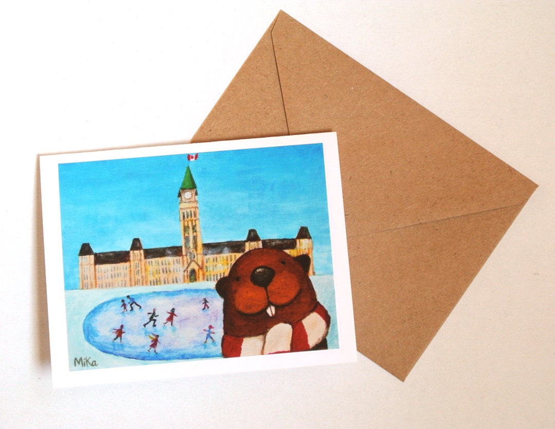 Cute Canadian Christmas Card, Canada Card, Beaver at Canadian