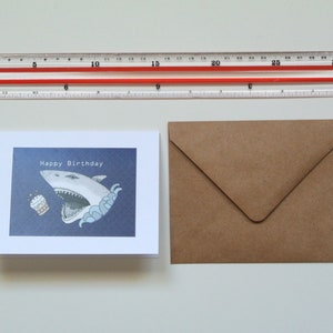 Shark Birthday Card, Funny Birthday Card, Shark Lover gift, Men Birthday Gift, Dark Art Print, Ocean Beach Lover Gift, Custom Message Card image 5