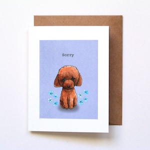 Cartão de desculpas para cachorrinho, presente de desculpas, cartão de cachorrinho fofo, cartão de desculpas para quem ama cachorros, cartão de desculpas para quem me perdoa, arte de cachorrinho poodle vermelho damasco