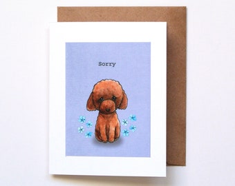 Puppy Sorry Card, Apology gift, Cute Doodle Dog Card, Dog Lover Sorry card, I'm Sorry Please Forgive Me Card, Red Apricot Poodle Puppy Art