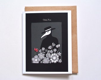 Creepy Halloween card, Plague Doctor Gothic Love Card, Only You