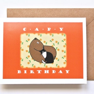 Capybara et carte d'anniversaire de chat smoking, carte de jeu de mots d'anniversaire CAPY, voeux d'amitié animaux mignons, carte faite main drôle, cadeau d'amant de Capybara