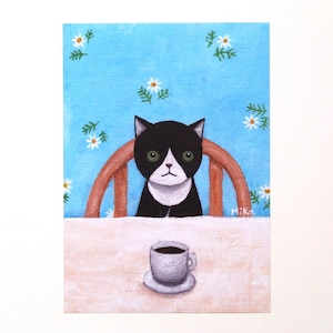 Tuxedo Cat Print, Cat Lover Gift, Black & White Cat Art, Kitchen Kitchen Wall Décor, Cat Wall Art Print, Cute Animal Print, Coffee Art print