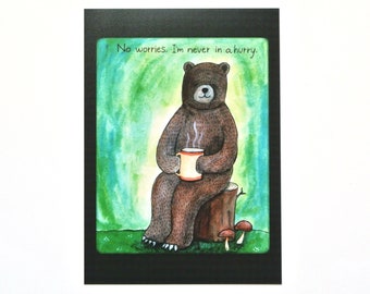 Bear Portrait Print, Mindful Mediation Art, Unique Mothers Day gift, Quirky Home Décor, Fathers Day gift, Kitchen Wall Coffee Art, Kids Art