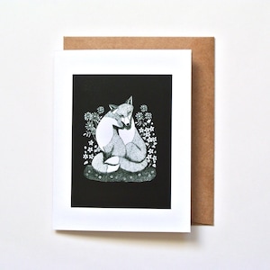 Élégant cadeau de 1er anniversaire de couple de renard, cadeau d'amant de renard, carte de renard toutes les occasions, art noir et blanc, carte d'anniversaire de renard, carte de Saint-Valentin de renard,
