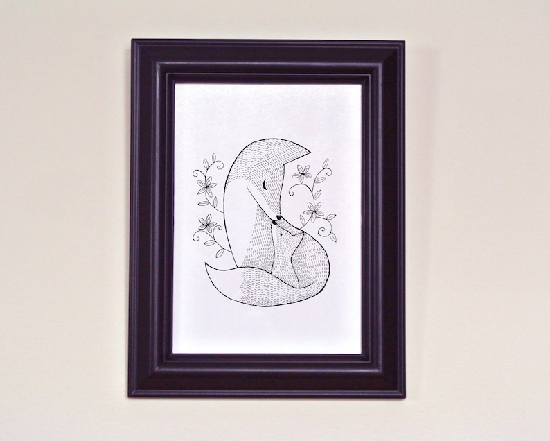 Fox Art Fox Nursery Art Print Black & White Wall Art Nursery Etsy