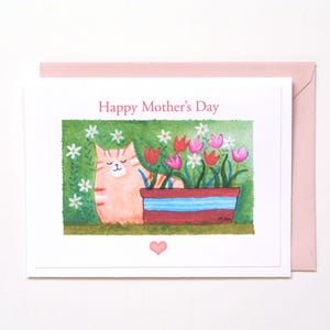 Carte de fête des mères chat tigré orange, cadeau pour maman chat, carte d'art de jardin floral, carte de remerciement pour belle-mère, belle-mère, grand-mère, marraine
