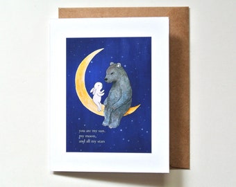 Bear and bunny Love card, You are my sun my moon, EE Cummings Quote, Anniversary Gift, Valentines Card, Boyfriend/Girlfriend Birthday, MiKa