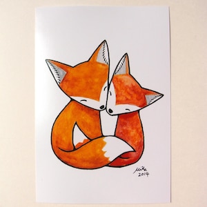 Fox Couple Print, 1st Anniversary Gift, Love Illustration Print, Orange Fox Art, Woodland nursery Gift, Fox Home Décor, Unique Wedding Gift image 9