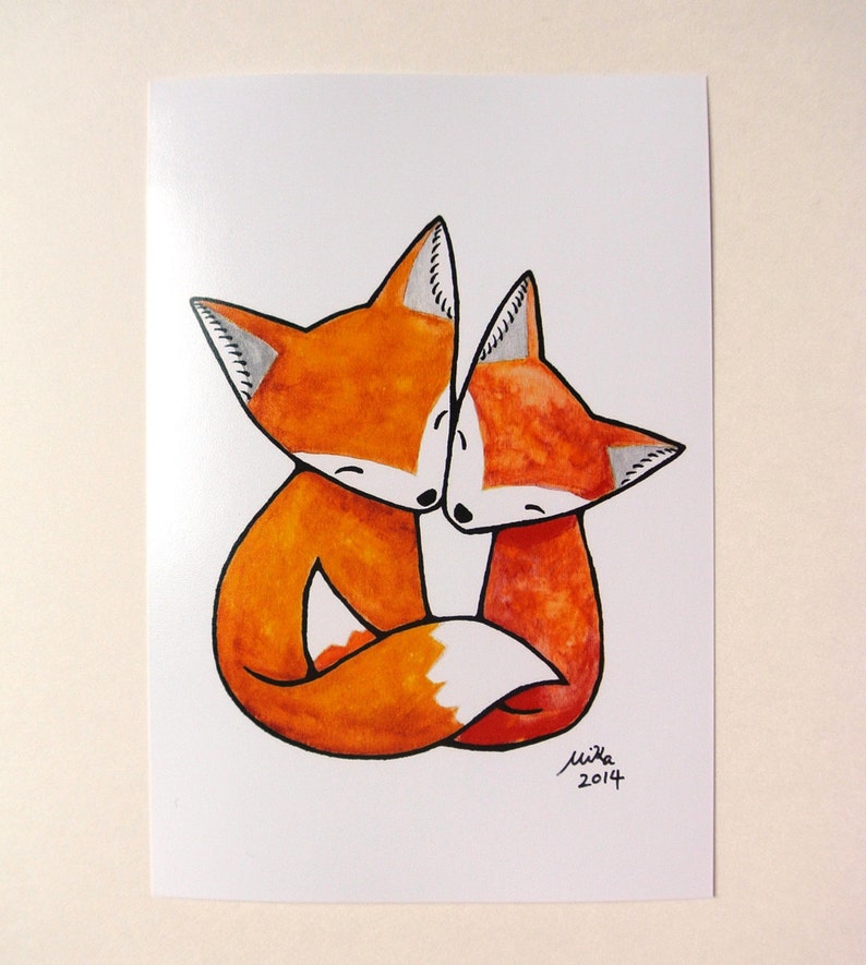 Fox Couple Print, 1st Anniversary Gift, Love Illustration Print, Orange Fox Art, Woodland nursery Gift, Fox Home Décor, Unique Wedding Gift image 9